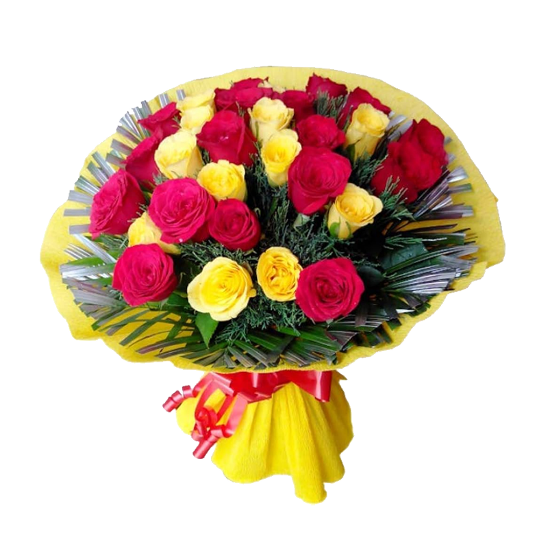 Picture of Fresh Mums Red N Yellow Flower Bouquet - Ea